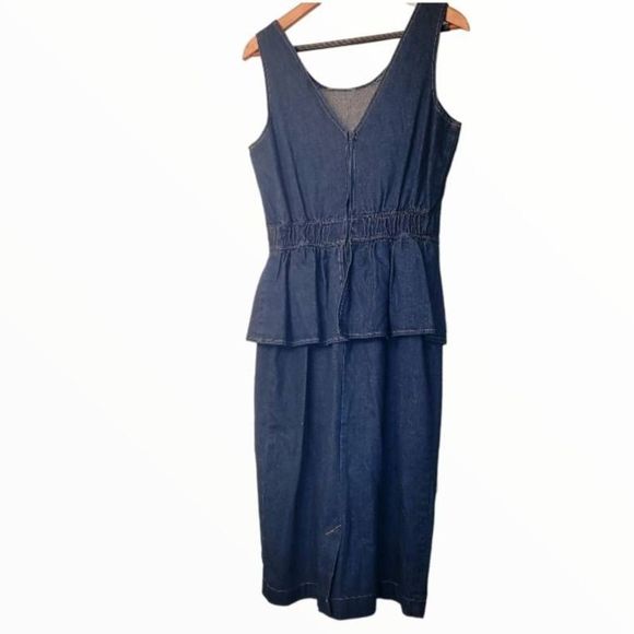Vintage 80s Hollywood Blvd Denim Jean Fitted Ruffle Dress - Picture 5 of 9